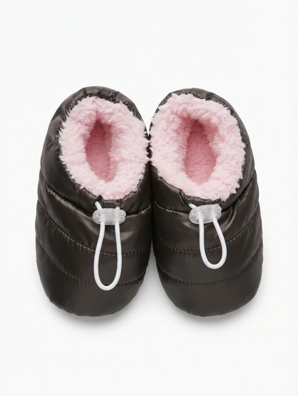 🍎 NWT Skidders Puffy Baby Booties Brown & Pink Sherpa Indoor Outdoor Slippers